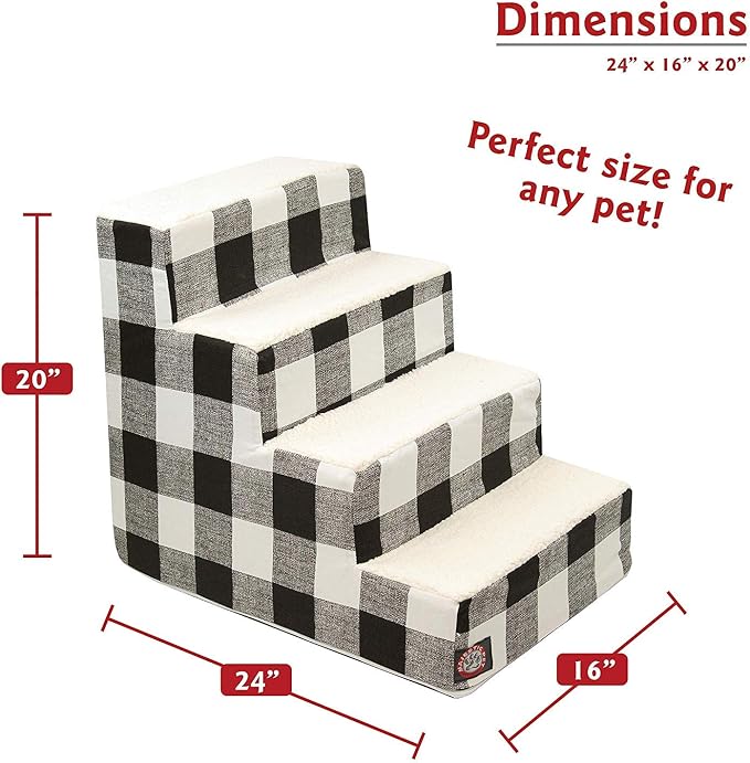 Majestic Pet Portable Pet Stairs | Soft Sherpa Steps Foam Feeling | Steps for Dogs & Cats | Dog & Cat Ramp | Indoor Only | Max Weight: up to 250 Lbs, 4 Step, Anderson Check Charcoal Black