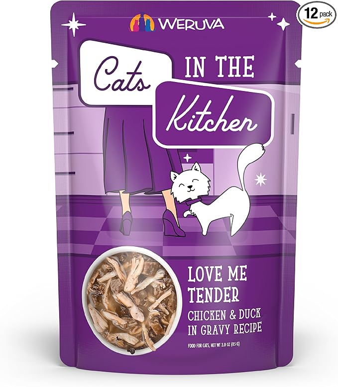 Weruva Cats in the Kitchen, Love Me Tender with Chicken & Duck in Gravy Cat Food, 3oz Pouch (Pack of 12)