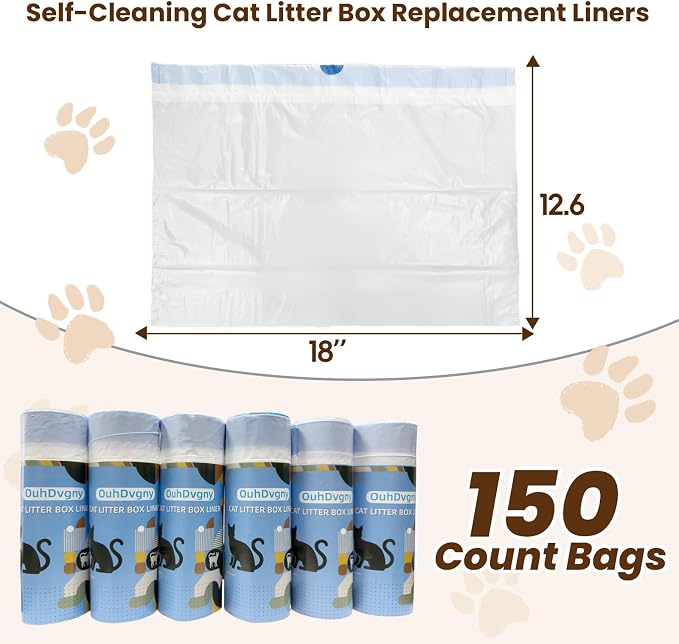 150 Counts Cat Litter Liners Bag Compatible with MW-SC01/MW-SC02/MW-LR01 Automatic Self Cleaning Cat Litter Box, 18" x 12.6"Heavy Duty Replacement Trash Bags with Drawstring, Waste Bags