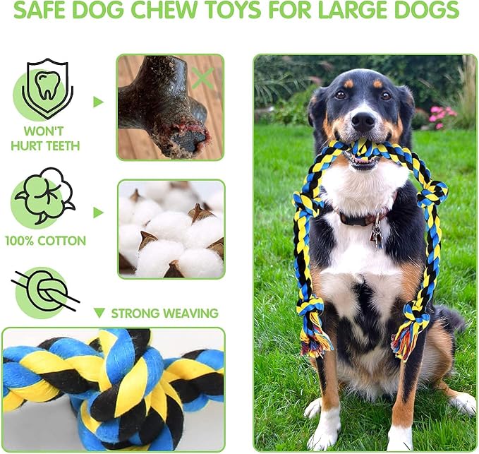 SHARLOVY XL Dog Chew Toys for Aggressive Chewers, Tough Dog Toys for Aggressive Chewers Large Breed, 5 Knots Indestructible Dog Toys,Dog Balls for Large Dogs Set of 15