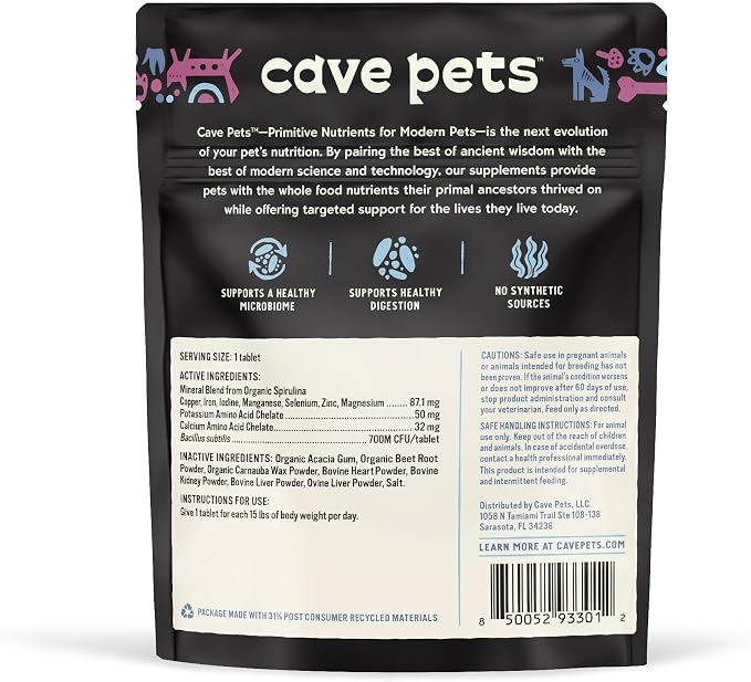 Cave Pets, Super Chomp Tablets, Dog Probiotic Supplement for Digestive Health, Multi-Glandular & Probiotics, 60 Tablets