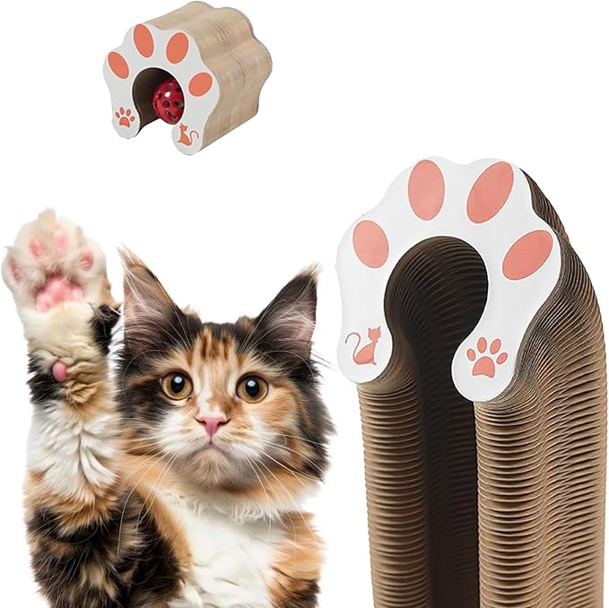 2-Pack Magic Organ Cat Toy | Kitty Curls Cat Toy | Reversible Cat Scratcher Pad with Bell Balls, Corrugated Cardboard Scratching Board for Indoor Cats, Furniture Protection