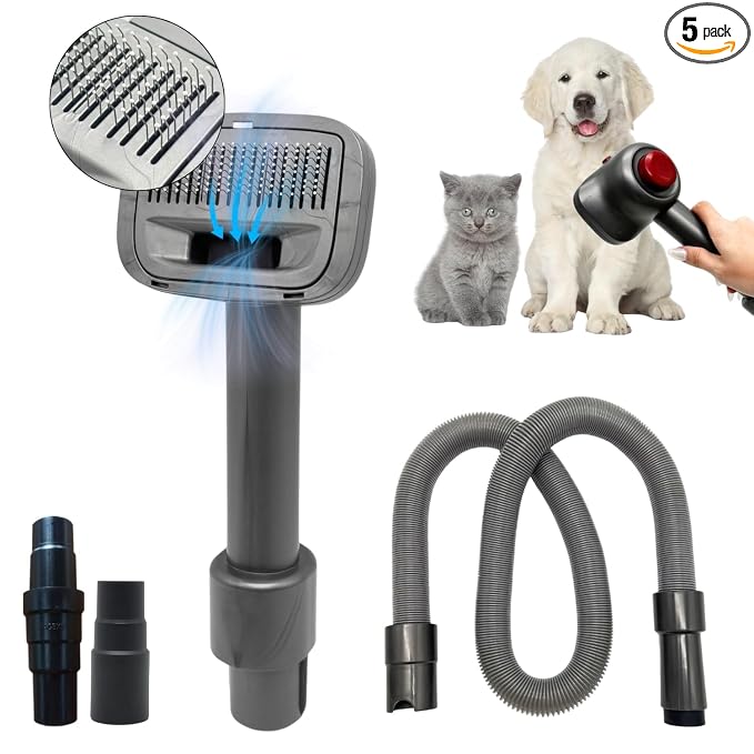 Pet Hair Grooming Brush Vacuum Attachment for Dogs, Cats with Vacuum Extension Hose up to 3.5M – Compatible with Miele, Shark Rocket HV322, HV301, HV371, Rotator NV501, Navigator NV350 Series & More