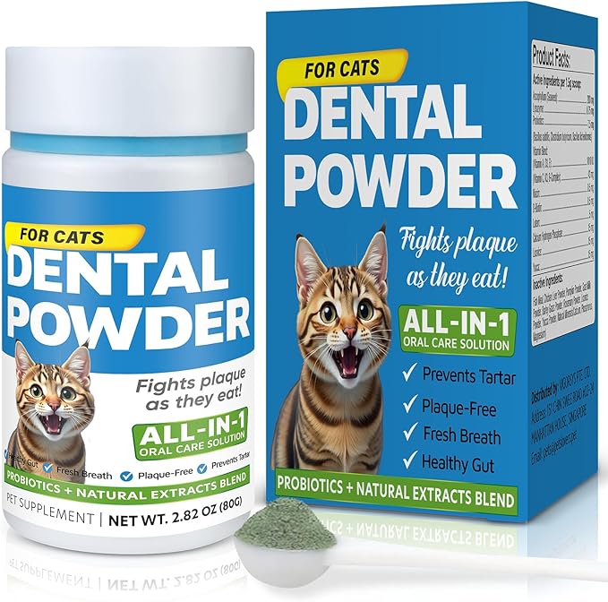 Cat Dental Powder, Bad Breath Tartar Control, Help Gingivitis and Stomatitis | Plaque Off with Natural Extracts & Probiotics