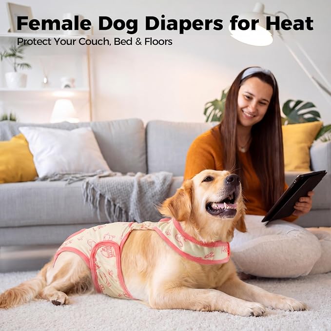 Lelepet Dog Diapers Female,Washable Reusable Dog in Heat Diaper,Leakproof Doggie Diapers for Female Dogs with Suspenders,Adjustable & Absorbent Pet Sanitary Pants for Period,Incontinence & Training