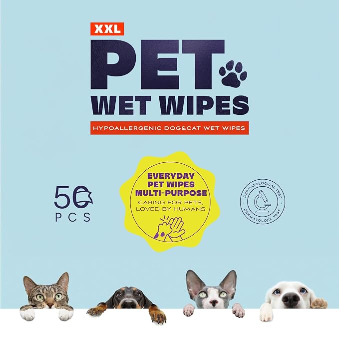 Papilion Pet Wipes for Dogs & Cats, Gentle Grooming & Cleaning Wipes, Safe for Paws, Coat & Face for Daily Use, Paraben-Free, Extra Large All-Purpose Wipes, Flip-Top Pack, 50 Count