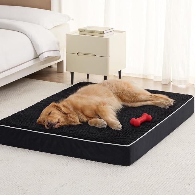 LEXTRO Giant Waterproof Orthopedic Dog Bed for Large Size Dogs, 55x42 Oversized Dog Bed Washable with Removable Washable Cover, Big Comfortable Dogs Mat, Black