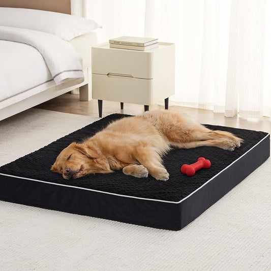 LEXTRO Giant Waterproof Orthopedic Dog Bed for Large Size Dogs, 55x42 Oversized Dog Bed Washable with Removable Washable Cover, Big Comfortable Dogs Mat, Black