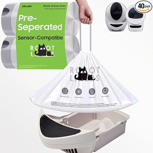 40 Pack Automatic Litter Box Bags, Cat Litter Box Robot Model 5/4/3 Waste Bags, Thick Heavy Duty Cat Litter Box Liner Bags 25.2 X 15.7 IN
