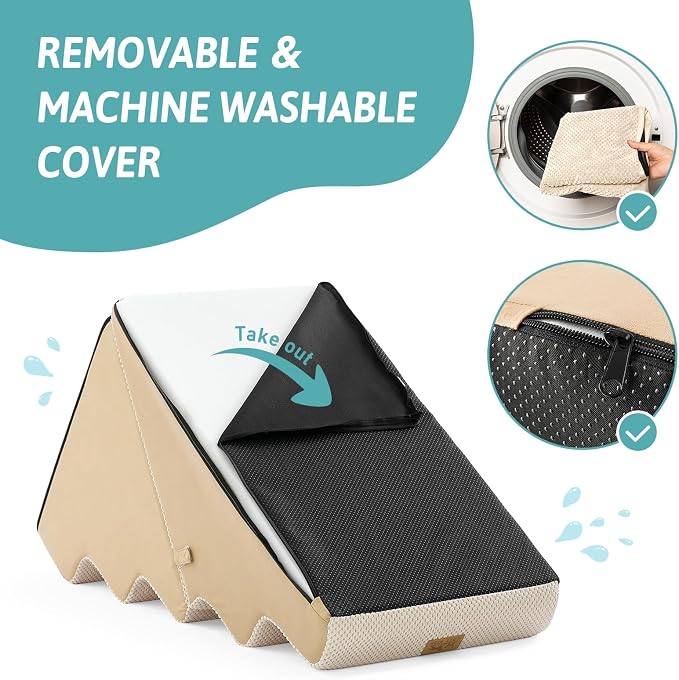 COZY KISS Dog Stairs for Small Dogs, 3-Step 2 in 1 Transformable Pet Stairs for Couch and Bed, 15.7" H Dog Steps for Old Cats, Puppy, Small Dogs (Beige, 17.7x33x22.4 in, 5.0)