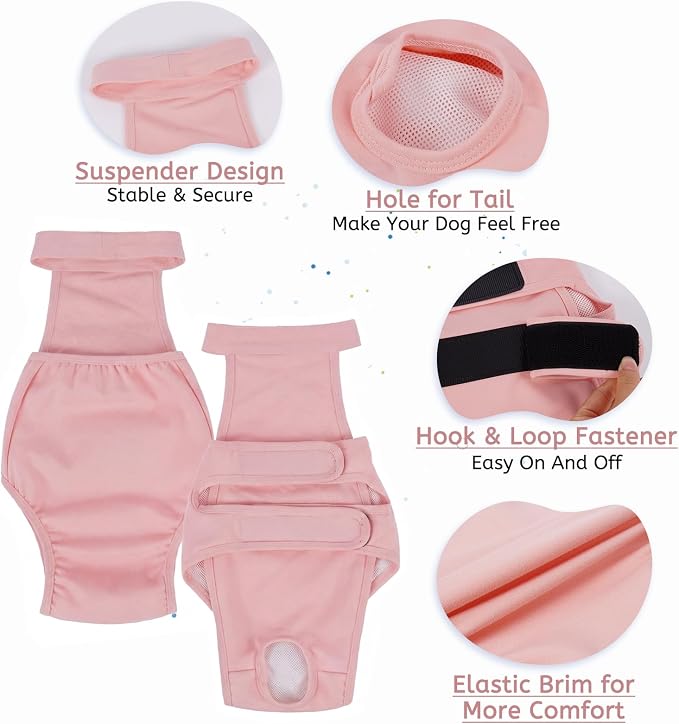 Dog Diapers Female Reusable Washable Period Diaper with Suspender,Adjustable Dog Panties Anti-Harassment, Doggie Diapers for Incontinence, Heat Cycles, or Senior Dogs（XS-XL）
