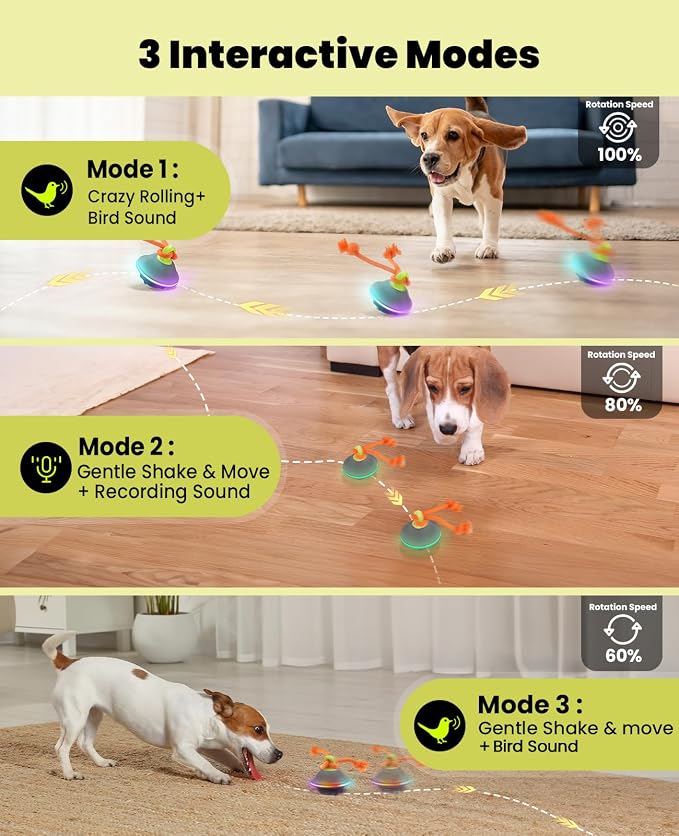 Xeuch Interactive Dog Toys, Automatic Moving and Rolling Dogs Ball with Rope, Motion-Activated Wicked Ball with Voice Recording for Small Medium Pup, Stimulation Toy for Boredom Relief