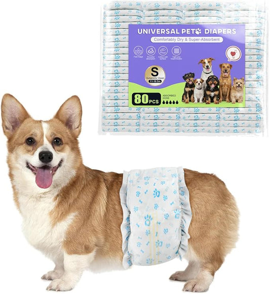 Dog Diapers Male 80 Count Belly Bands for Male Dogs S, Male Dog Diapers Disposable with Wetness Indicator Adjustable Male Dog Wraps Super Absorbent Leak-Proof for Incontinence Marking - Blue