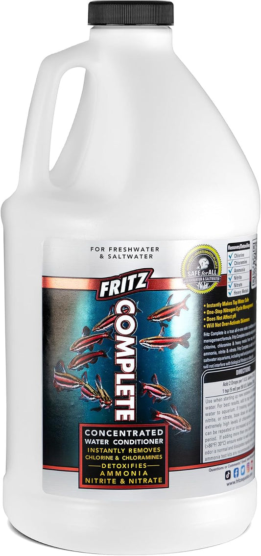 Fritz Complete – Concentrated Water Conditioner/Tap Water Dechlorinator, Instantly Detoxifies Chlorine, Chloramines, Heavy Metals, Ammonia, Nitrite/Nitrates, for Fresh and Saltwater (64 oz)