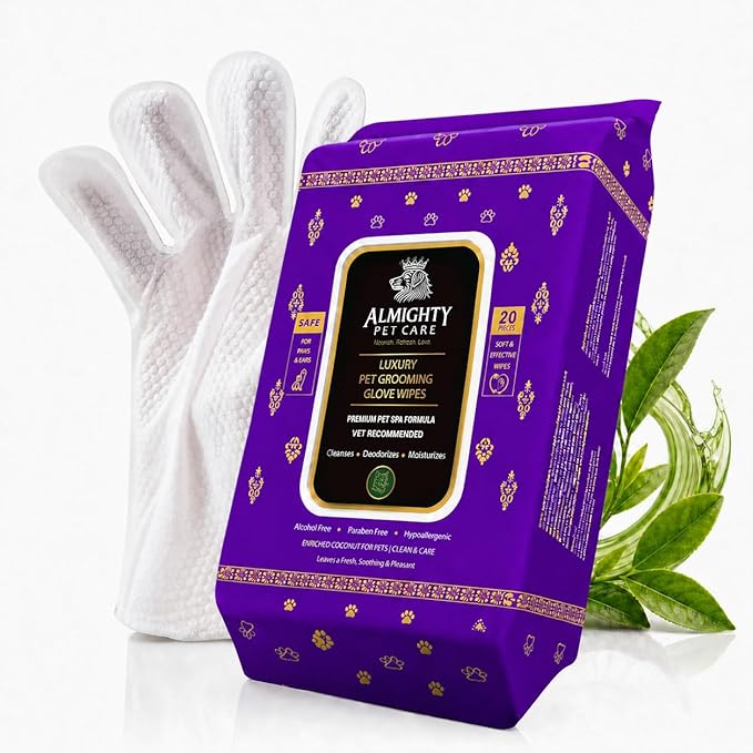 PET Cleaning Deodorizing Glove Wipes for Dogs & Cats, Vet Recommended Hypoallergenic Hydrating & Nourish Fur Pet Grooming Glove Wipes, Pet Bathing Wipes for Horse Coat Care,20pcs, Green Tea Scented