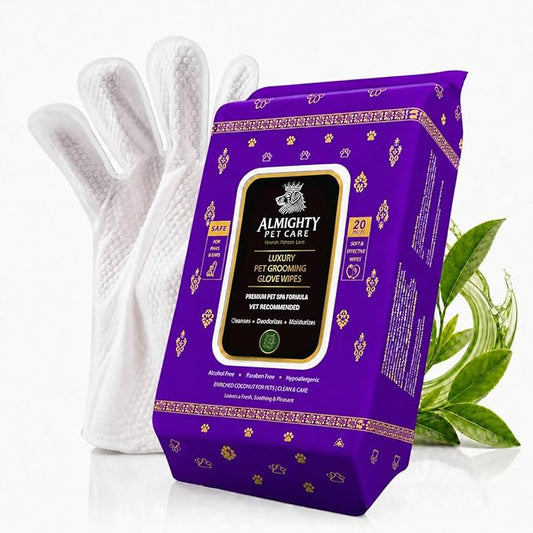 PET Cleaning Deodorizing Glove Wipes for Dogs & Cats, Vet Recommended Hypoallergenic Hydrating & Nourish Fur Pet Grooming Glove Wipes, Pet Bathing Wipes for Horse Coat Care,20pcs, Green Tea Scented
