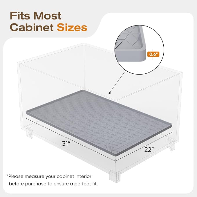 TRZZ Silicone Waterproof Under Sink Mat 31" x 22", Drip Tray and Cabinet Liner for Kitchen and Bathroom, Prevents Water Damage and Organizes Cabinets (Brown)