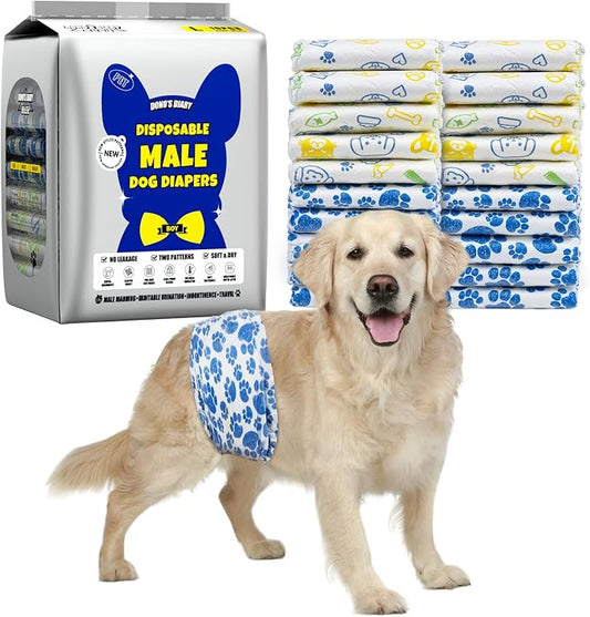 Dono Dog Diapers Male, Disposable Male Dog Wraps 60ct, Ultra Absorbent Doggie Diapers, Rapid-Dry Leak-Proof Puppy Diapers, Wetness Indicator Excitable Urination Incontinence,Large