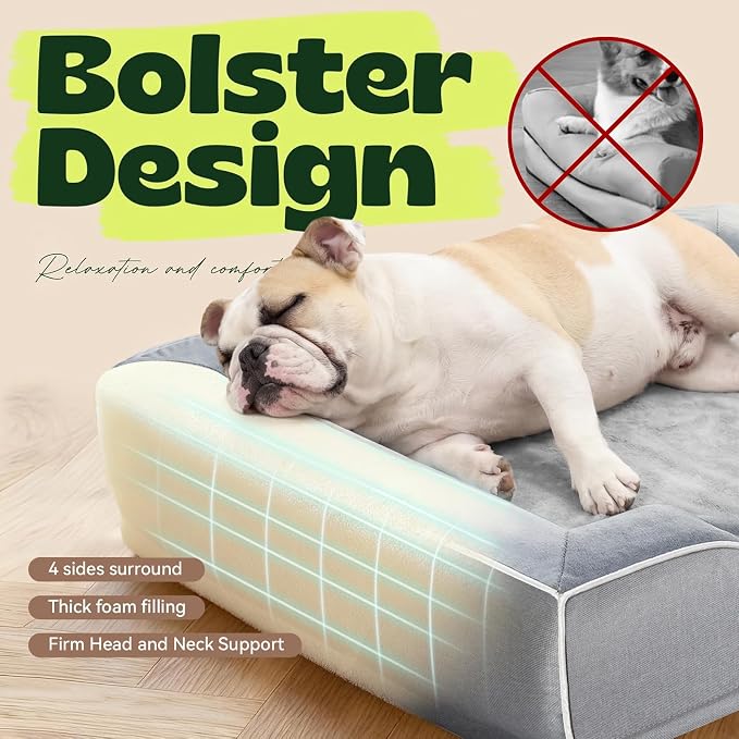 Cooling Dog Beds for Medium Large Dogs with Removable Covers Washable,Rectangle Orthopedic Bed Sofa with Cool Gel Memory Foam and Egg Crate Foam Waterproof fit Old Large Sized Pets,36"x24"x6.5" Grey