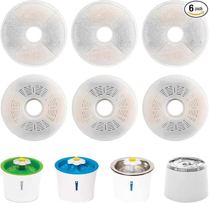 6 Pack Cat Water Fountain Filters for Catit, Triple Action Replacement Filters for Catit Flower Fountain and Catit Stainless Steel Fountain