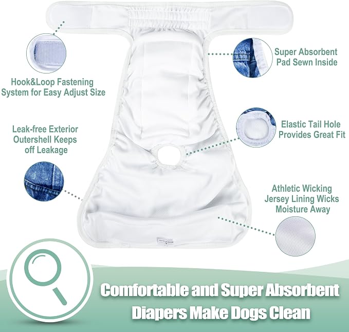 wegreeco Washable Female Dog Diapers Highly Absorbent Reusable Diapers for Dog in Heat Period, 3 Pack (Blue Jeans, XX-Large)