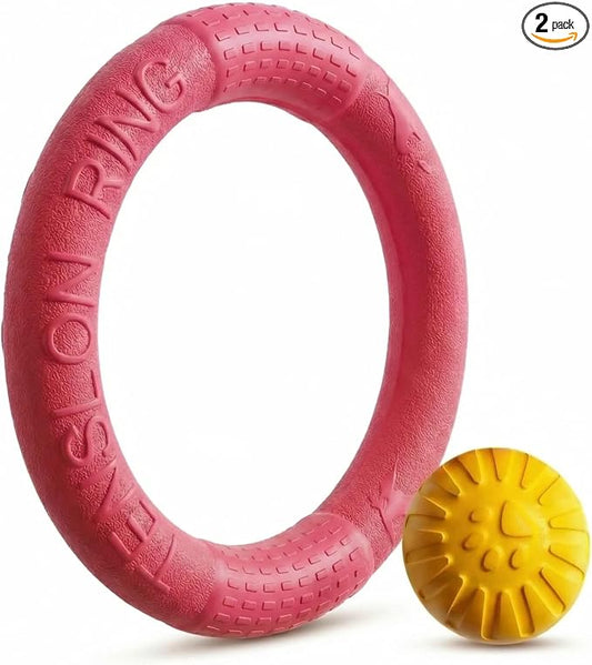 Floating Ring & Ball Combo Set, 2 Pack EVA Water Fetch Toys for Dogs, Durable Chew Tug Toy for Small Medium Large Dogs, Pool Beach Interactive Play (Red, Large)