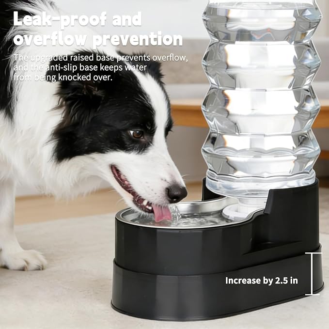 RIZZARI 9L Large Capacity Stainless Steel Pet Water Dispenser – Elevated Gravity Water Bowl with Filter for Healthy Hydration, Anti-Spill Design for Large Dogs, Senior Pets & Indoor Outdoor Spaces