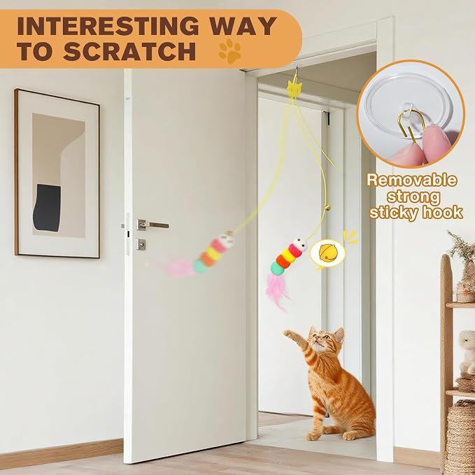 2PCS Magic Organ Cat Scratcher Boards with 4 Balls & 1 Interactive Cat Feather Toy, Foldable Recyclable Accordion Cats Toy with Ball and Track Adventure, Cat Scratching Pad