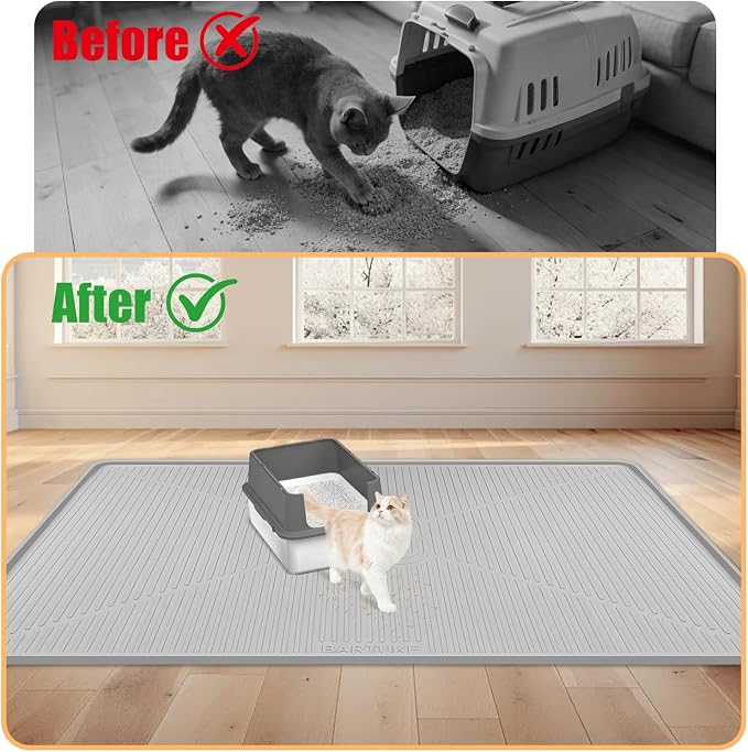 Silicone Cat Litter Mat, 45" x 30" Extra Large Litter Trapping Mat for Litter Box, Leak-Proof, Non-Slip, Kitty Litter Mats with Soft Texture for Floor, Keeping The Floor Clean (Light Grey)