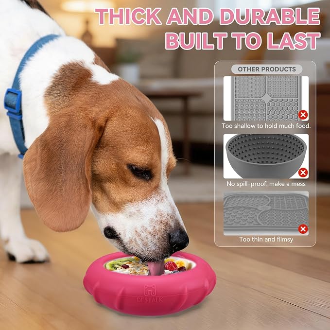 Dog Lick Bowl, Bestalk Wobbly Freeze Bowl Enrichment Feeder for Dogs, Anxiety Relief Lick Mat Puzzle Toy for Distraction, BPA Free Silicone, Dishwasher Safe(Rose,S)