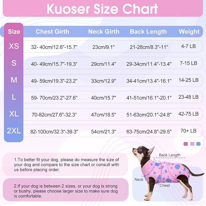 Kuoser Dog Surgery Suit, Soft Dog Spay Recovery Suit Female, Anti Licking Neuter Recovery Suit for Male Dogs, Post-Op Pet Surgical Suit Protective Wear E-Collar & Cone Alternative,Pink Polka Dots 2XL