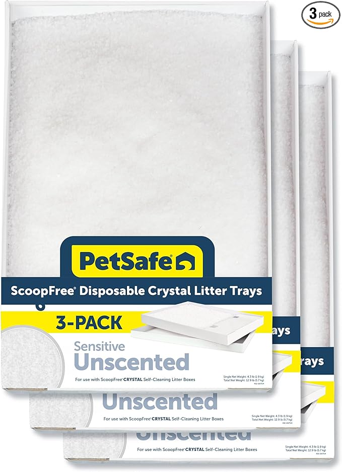 PetSafe ScoopFree Self-Cleaning Cat Litter Box Tray Refills with Sensitive Non-Clumping Crystals, 3-Pack