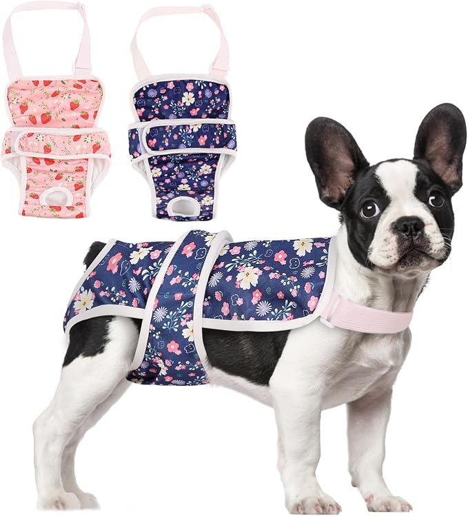 ASENKU 2 Pack Female Dog Diapers with Suspenders, Reusable Washable Puppy Panties for Small Dogs, Leak-Proof Pet Underwear for Heat Cycle & Period