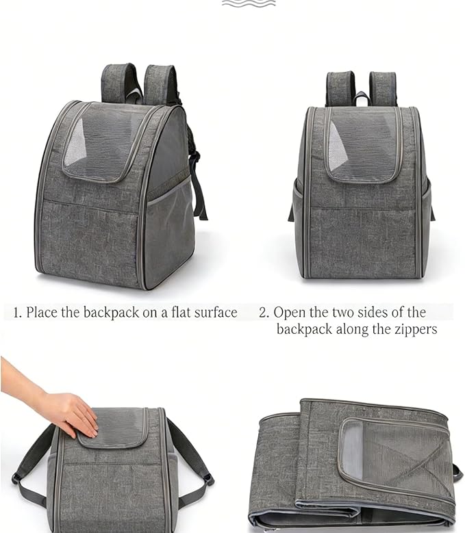 Foldable Pet Backpack Portable Breathable Outdoor Adjustable Strap Expandable Cat Large Capacity Carrying Bag
