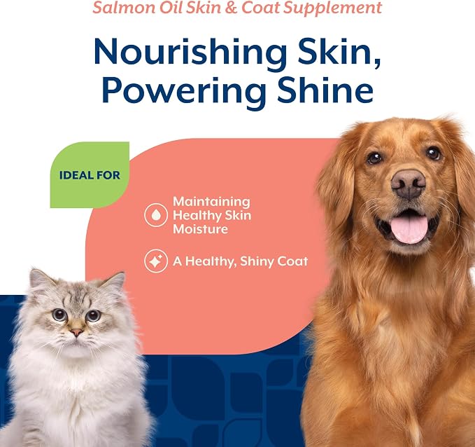 NaturVet – Salmon Oil Skin & Coat Plus Omegas – Supports Healthy Skin & Glossy Coat – Source of Omega-3 & 6 Fatty Acids – for Dogs & Cats (8.75 oz Oil)