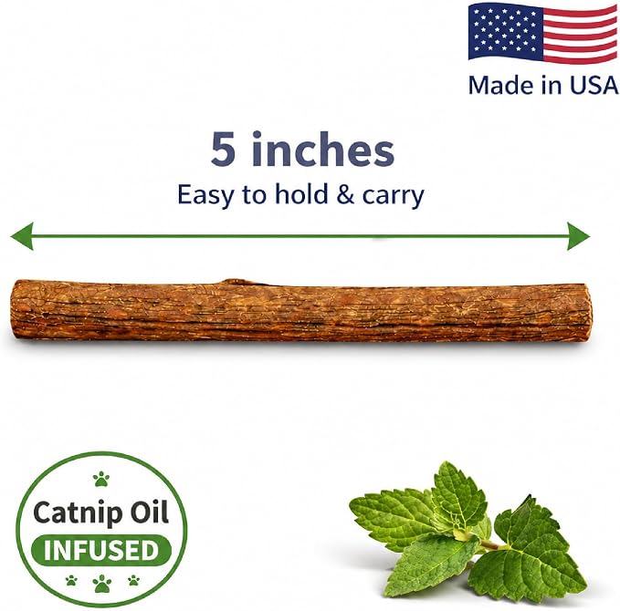 Silvervine Stick for Cats with Catnip Oil (1 Stick) - Matatabi Cat Chew Stick Dental Toy for Teeth Cleaning - Natural Kitten Teething Chew Toys for Indoor Cats - Made in USA