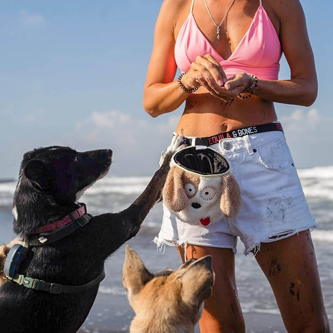Tequila&Bones Dog Treat Bag Training Pouch, Hands-Free Dog Treat Pouch, Dog Walking Pouch, Waist Bag | Washable Inner Bag | with Belt, Clip & Drawstring Closure (Whiskey)