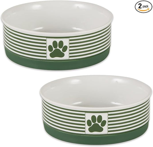Bone Dry Paw & Patch Ceramic Pet Collection, Medium Set, 6x2, Hunter Green, 2 Piece (5742)