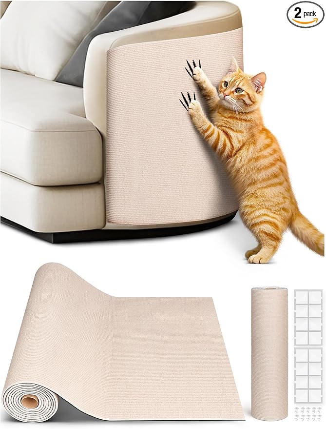 2PCS 39.4"x15.8" Cat Scratch Furniture Protector - Beige | Less claw damage, easier scratch-zone setup, worn post refresh, cleaner couch corners, softer look for cat homes