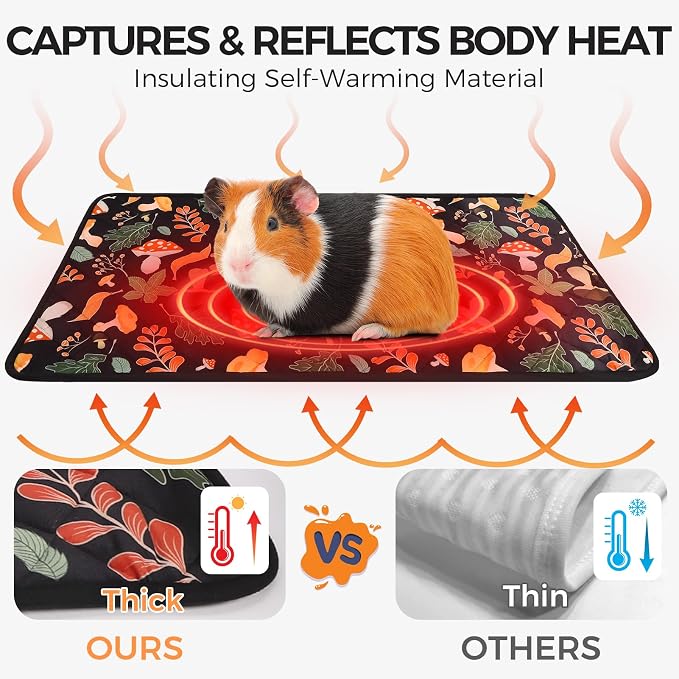 Homimp 2 Pcs Guinea Pig Pee Pads,Self Heating Guinea Pig Bed Pads for Winter Keep Warm,Washable&Anti Slip Small Animal Beds for Indoor Rabbit Hamster Squirrel Hedgehog Chinchilla Ferret,Black 24"x47"