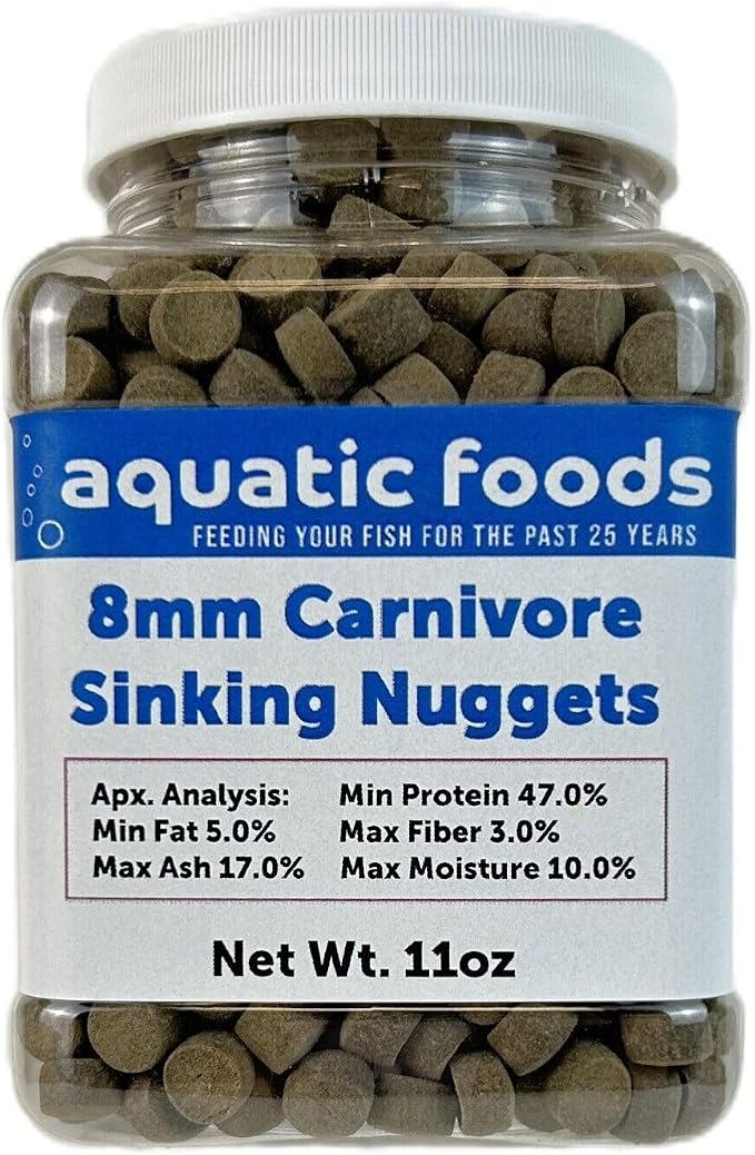 8mm - 5/16" Carnivore Sinking Pellets for Carnivore Cichlids, Catfish, Monster Fish, Bottom Fish, All Large Fish, Also Koi & Pond Fish. - WL…11oz Jar