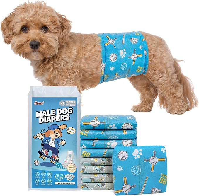 Dono Dog Diapers Male 20ct, Widened Disposable Male Dog Wraps, Super Absorbent Doggie Belly Bands with Wetness Indicator, Leak-Proof Puppy Pampers for Incontinence Excitable Urination, X-Small