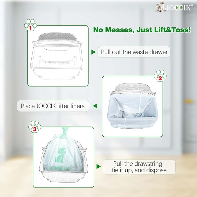 Drawstring Litter Box Liners Compatible with Robot, Heavy Duty Self-Cleaning Litter Boxes Waste Drawer Liners Replacement Bags (50pcs)