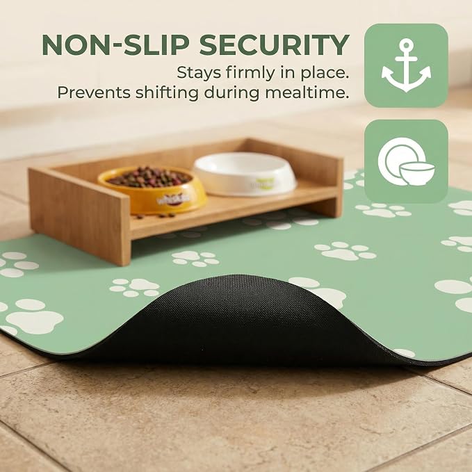 Pet Feeding Mat Dog Cat Food Mat Absorbent No Stains Quick Dry Rubber Bottom Anti-Slip Water Bowl Mats Easy to Clean for Indoor Pet Placemats Water Dispenser Mat