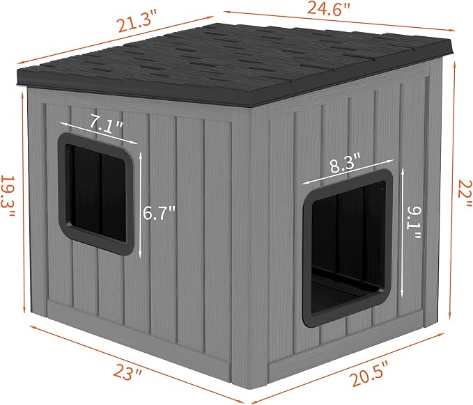 NUNU LAB Cat Litter Box Enclosure, Outdoor Cat House – Weatherproof & UV Resistant PP Material Shelter with Sloped Asphalt Roof, Durable Cat Condo for Garden, Patio, and Backyard (Black, Large)