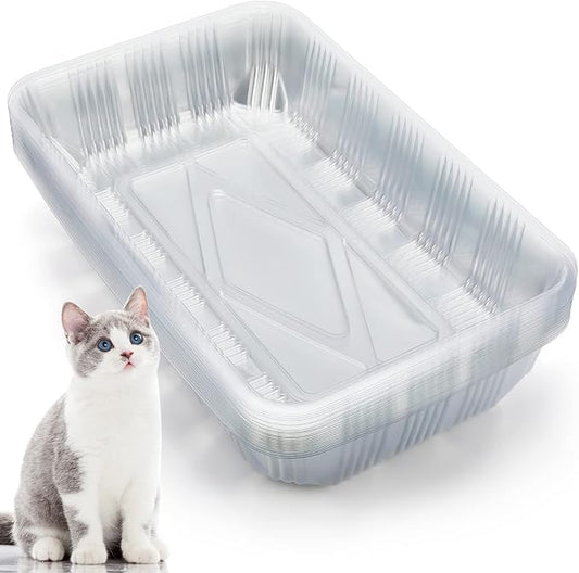 Tessco for you 30 Pack Disposable Cat Litter Boxes, Plastic Leakproof Litter Trays for Cats, Disposable Travel or Temporary Litters Pan for Kittens and Small Pets, 16.7 x 10.5 x 3.4 Inch(Clear)