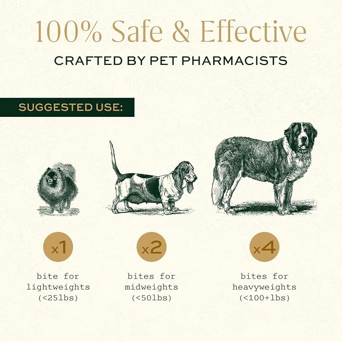 Dog Calming Treats, All Natural Holistic Dog Anxiety Relief Bites, Hickory Bacon Flavor, Stress Reducing, 210g (60 Chews, Hickory Bacon) (14 Chews in Premium Metal Tin)