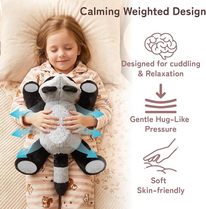 Niuniu Daddy 25" 5lb Raccoon Weighted Stuffed Animal forKids and Adults, Soft Sensory Plush Body Pillow for Calming Support, Large Animal Toy for Everyday Comfort