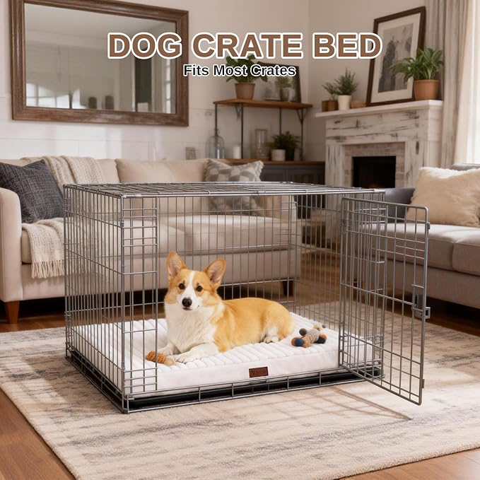 Orthopedic Dog Bed with Firm High-Density Egg Crate Foam, Machine Washable Cover & Non-Slip Bottom for Medium Breeds (Beige, 29" L x 18" W x 3" H)