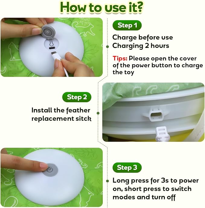 Saolife Interactive Cat Toys with Moving Feather Concealed in Mat, Rechargeable Cat Exercise Toys for Bored Cats with Motion Activated, Mouse Squeaky (Green)